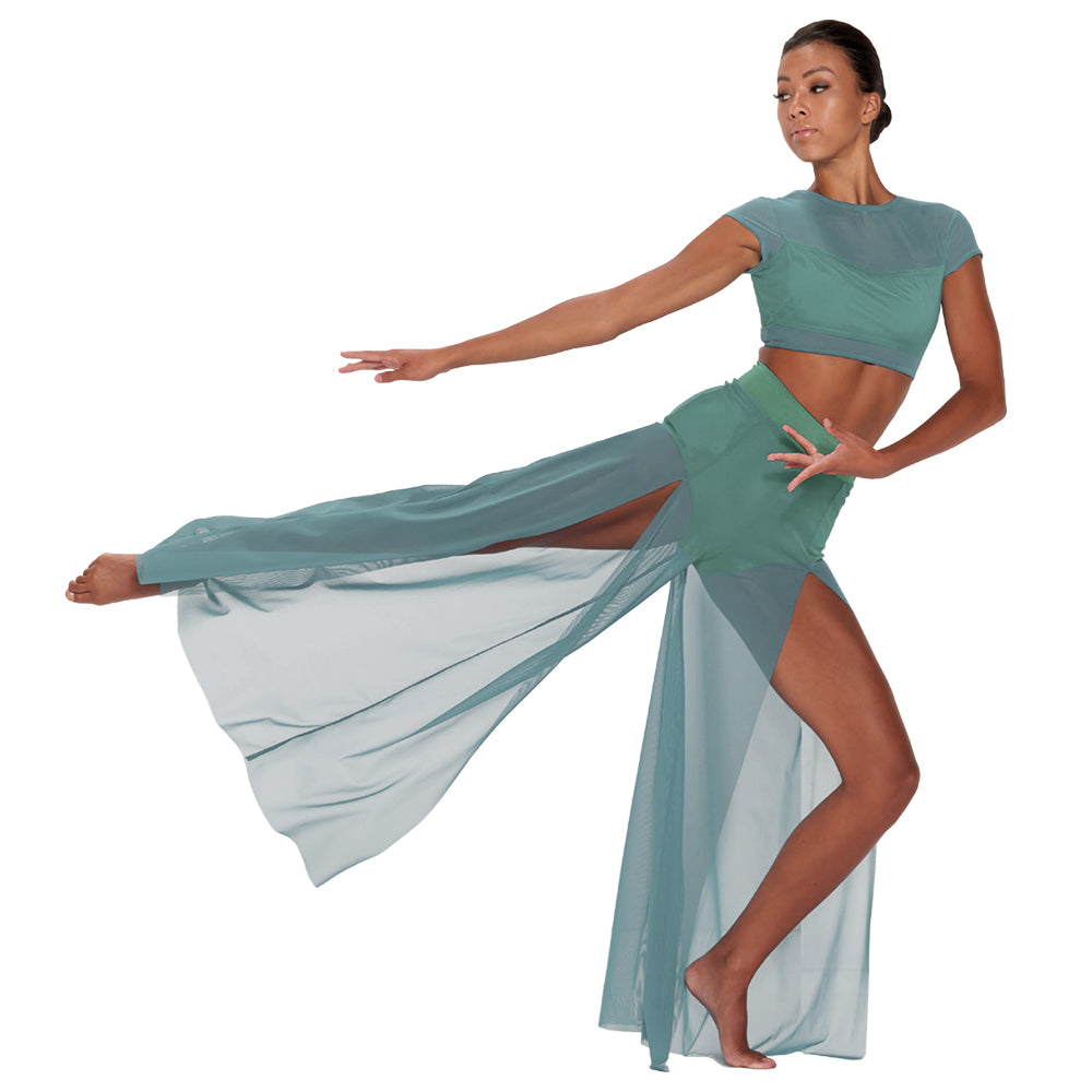Lyrical Dance Outfits 2 Piece Set For Girl Women Cap Sleeve Crop Top Maching Slit Wide Leg Pant Contemporary Dance Wear Competition Performance Dance Costume – MiDee Dance Costume